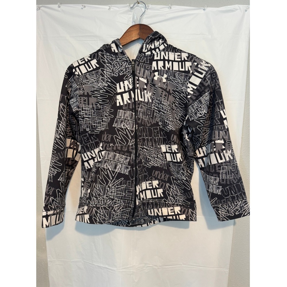Under Armour Hoodie Youth Full Zip Black White Graphic Print Jacket